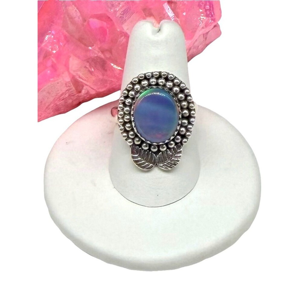 Aurora Fire Opal Ring Size 8 Solid 925 Sterling Silver